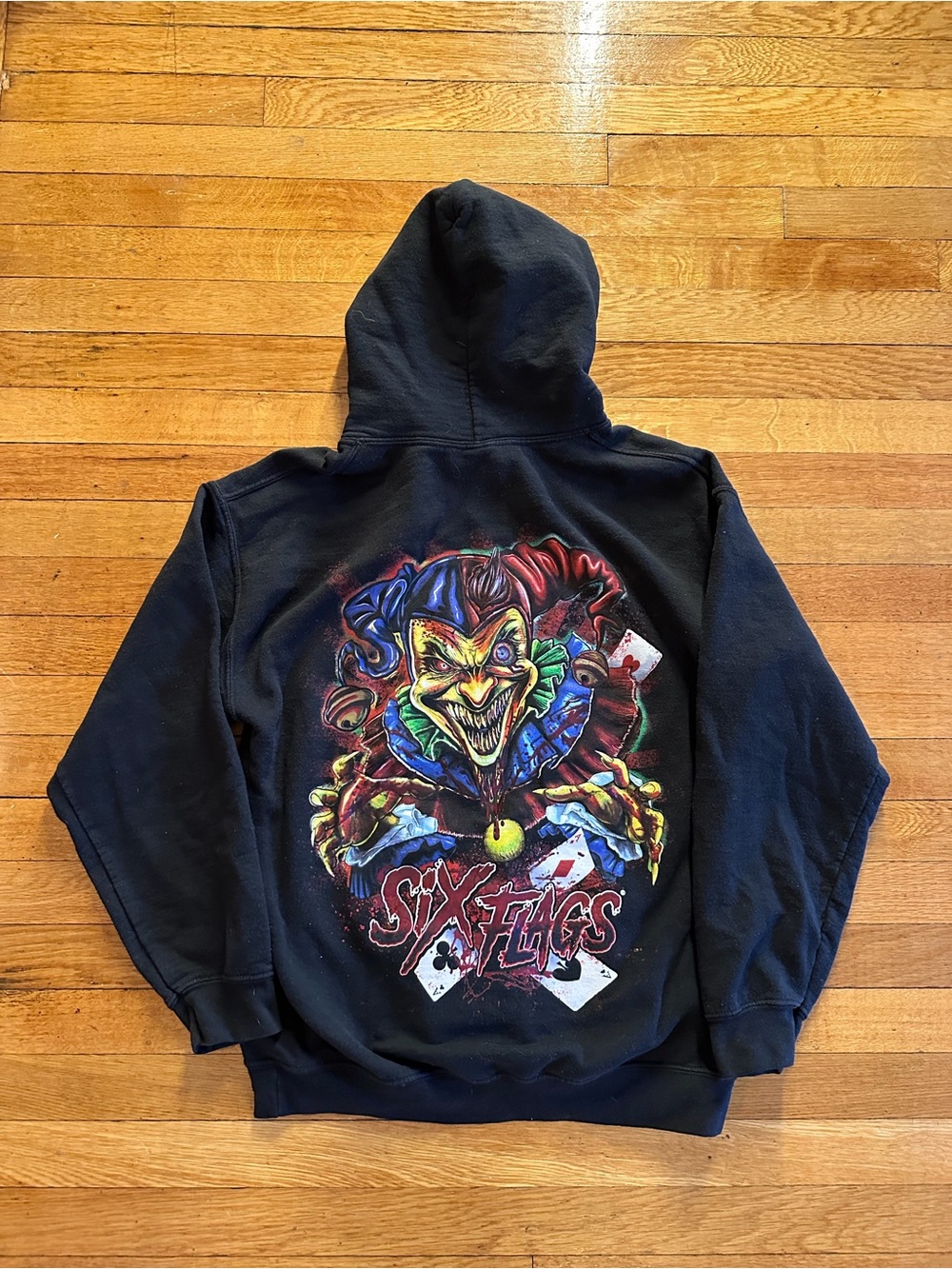 Six Flags Fright Fest Sinister Clown Hoodie Sweatshirt Size Med Halloween Jester
